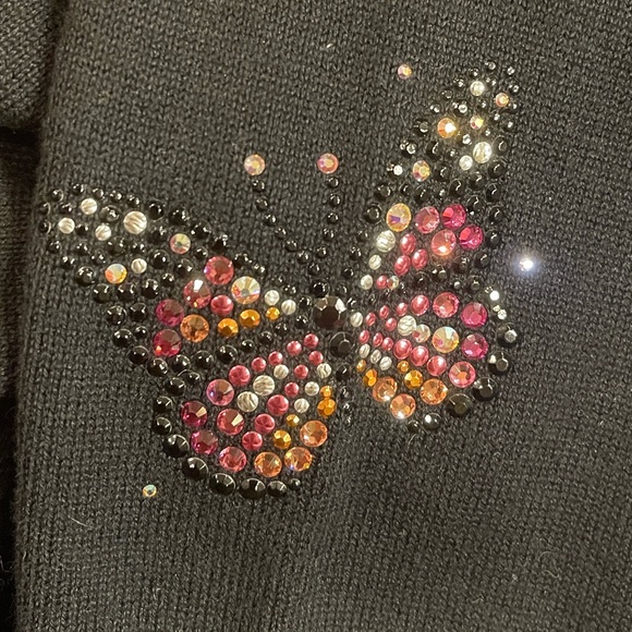 CHRISTINE ALEXANDER L Black Rhinestone Butterfly Mock Neck Zip Pullover Y2K Glam - Picture 8 of 10